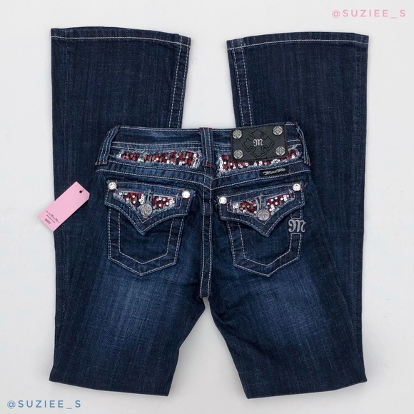 Miss Me Girls Embellished Sequined Dark Wash Bootcut Jeans 8 NWT